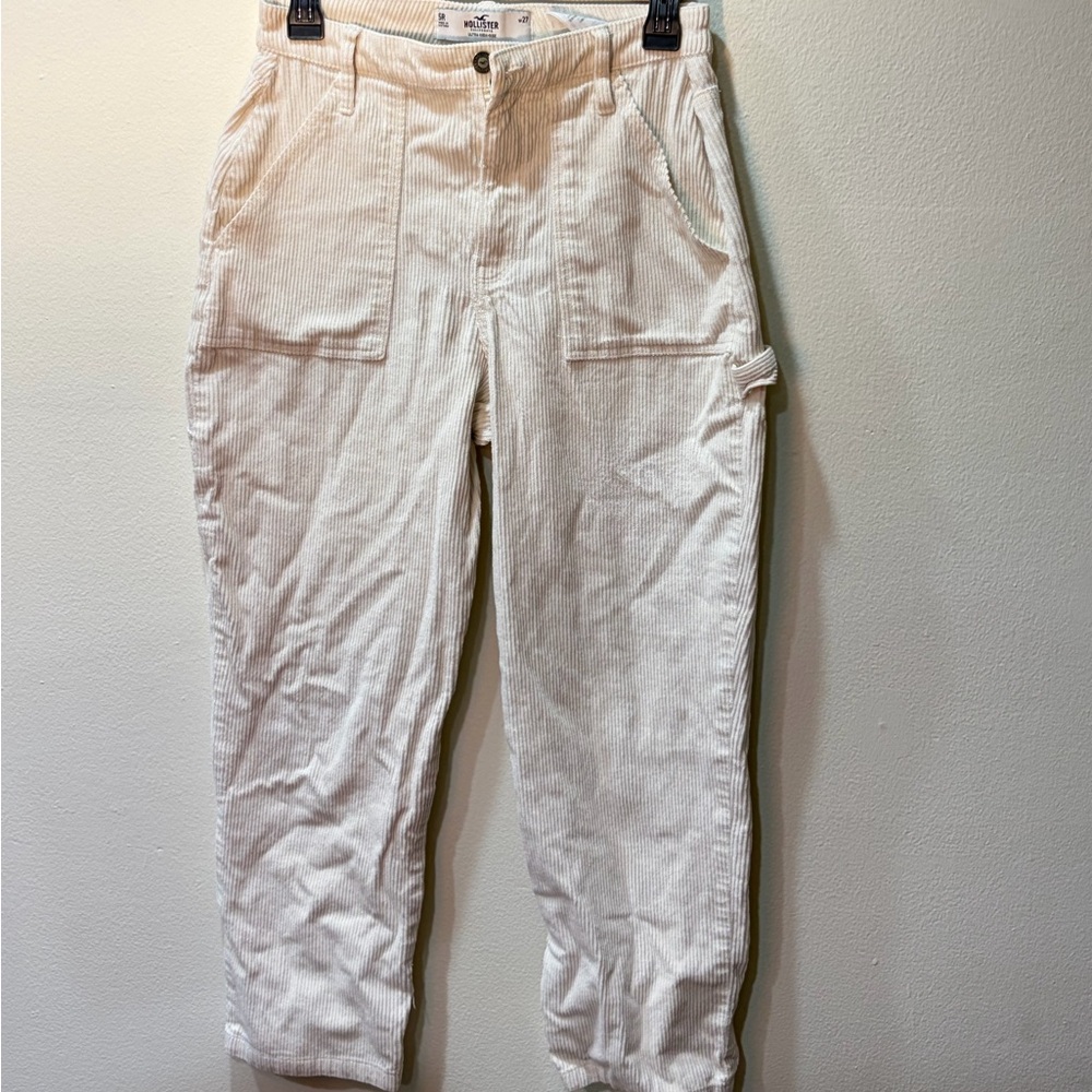 Hollister Ultra High-Rise White Corduroy Pants